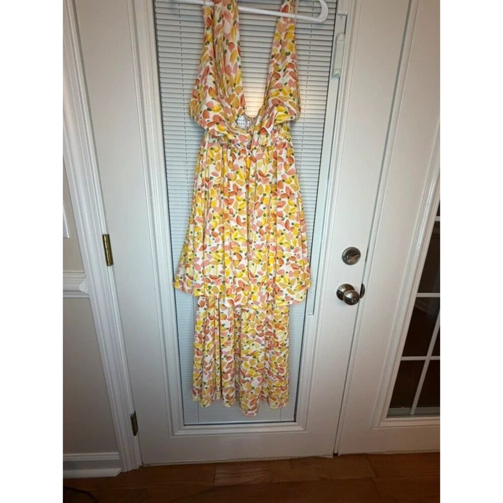 Hello Molly Floral Maxi Dress Size L US 8 Cutout Tie Back Summer Dress